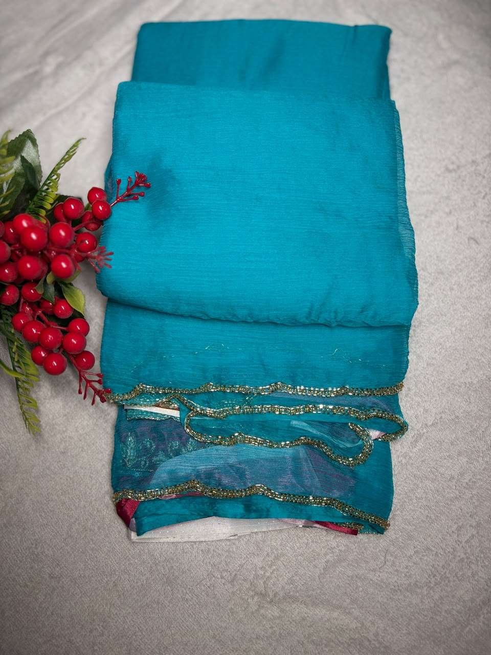 Sky Blue Chiffon Saree